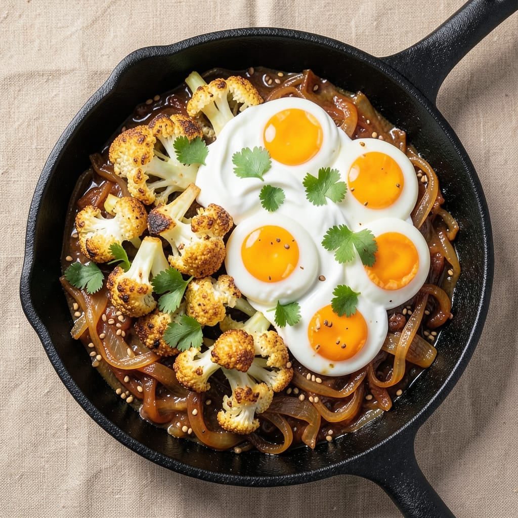 Cauliflower and Egg Curry Recipe: Spiced Golden Yogurt Base With Crunchy Topping