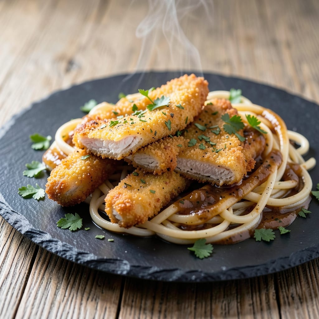 Chicken Tenders and Egg Noodles Recipe: Crispy Bites With Silky Noodle Nest