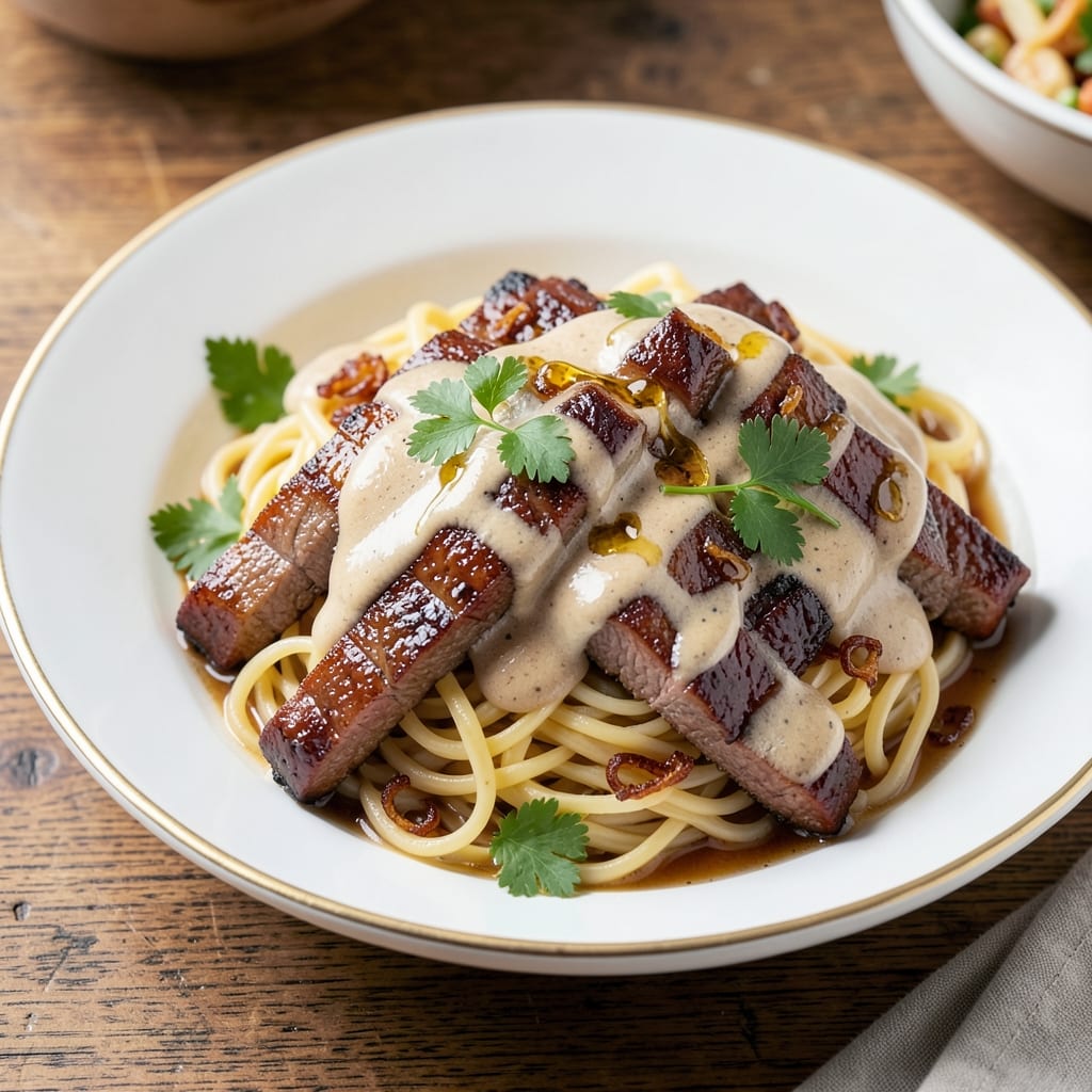 Creamy Beef and Egg Noodles Recipe: Savory One-Pot Breakfast with Silky Yolk Magic