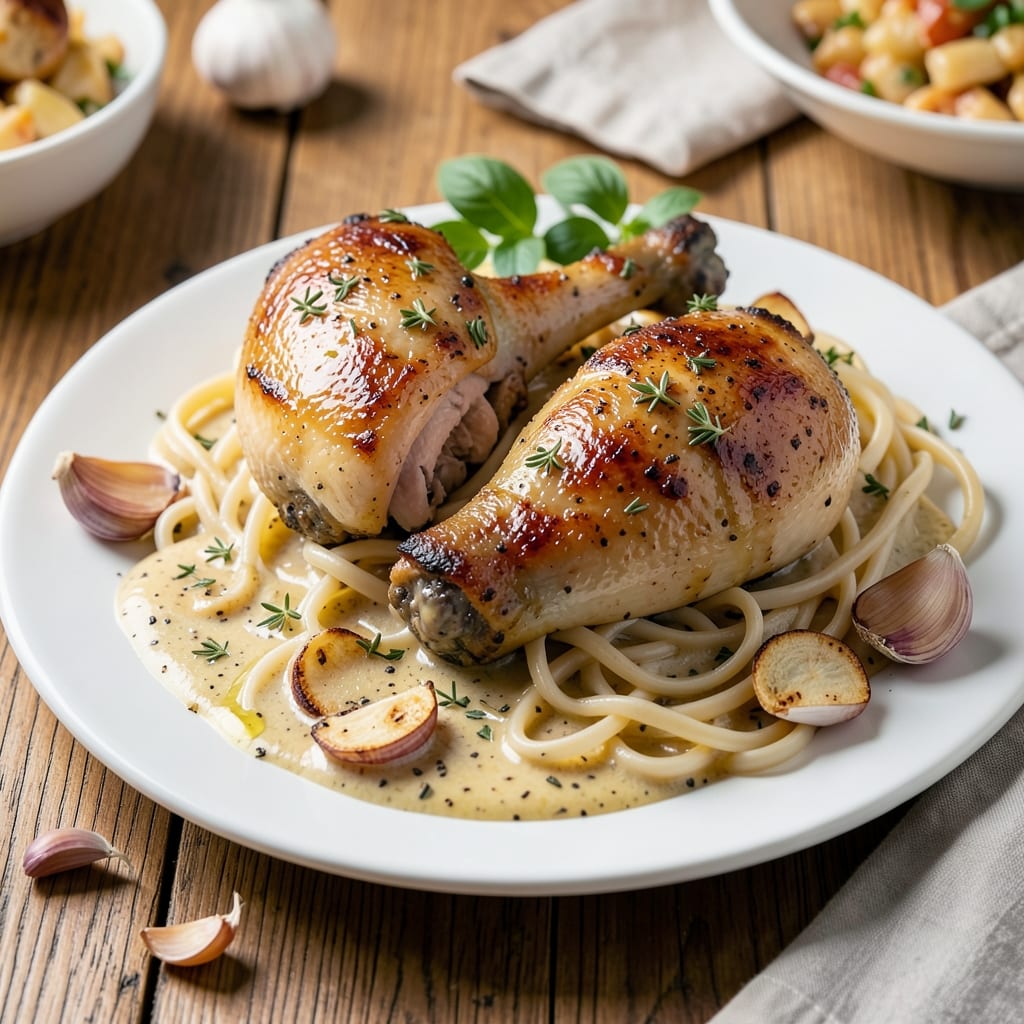 Creamy Garlic Chicken Thighs Over Egg Noodles Recipe: One-Pan Richness With Herby Garlic Infusion