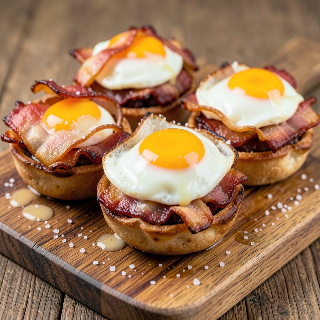 Bacon and Egg Sliders Recipe: Crispy Wonton Cups with Runny Yolk Rivers