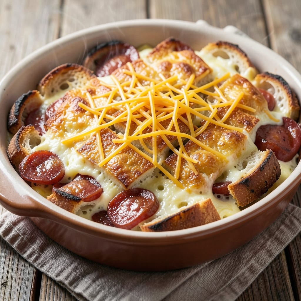 Egg Bake Recipe With Bread and Sausage: Savory Strata With Crispy Bread Crowns