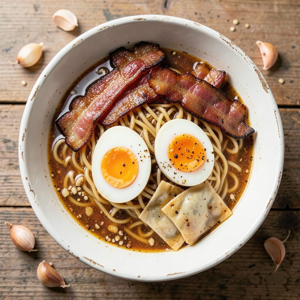 Bacon and Egg Ramen Recipe: Crispy Wonton Bites With Smoky Yolk Rivers