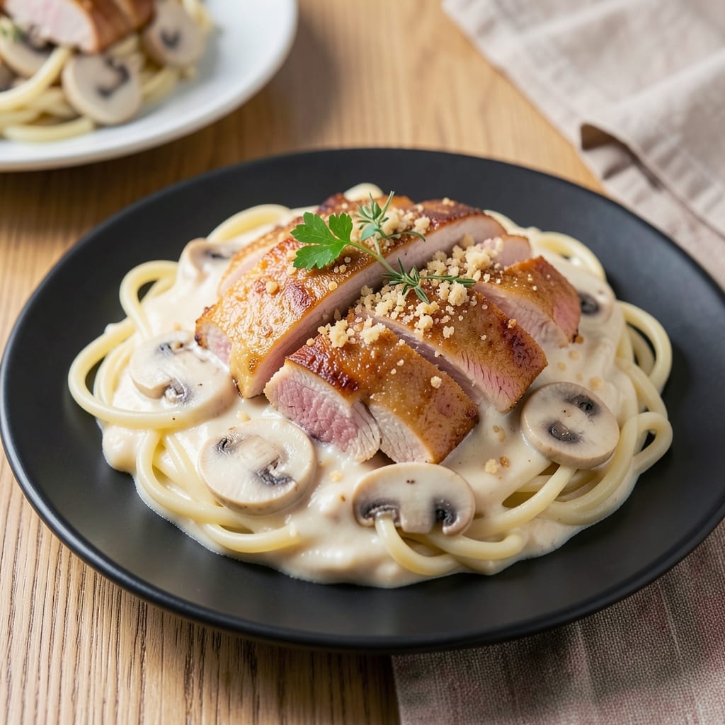 Chicken Tetrazzini Recipe with Egg Noodles: Mushroom-Cream Sauce Hugging Tender Chicken