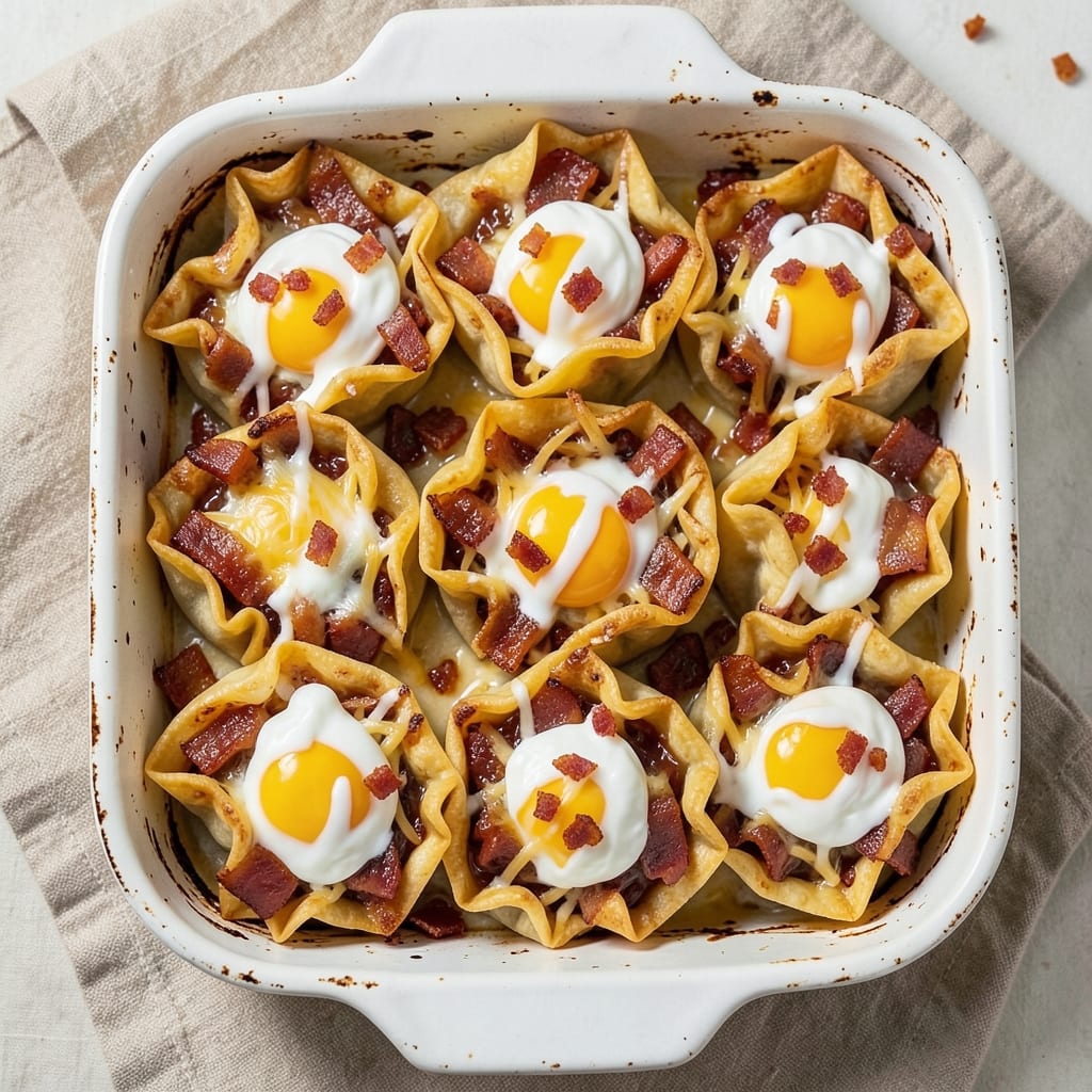 Bacon, Egg, and Cheese Cups Recipe: Crispy Wonton Shells Stuffed With Melty Cheese and Runny Yolks