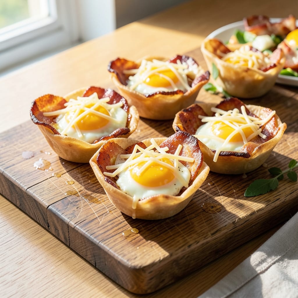 Bacon and Egg Breakfast Cups Recipe: Crispy Wonton Crust Meets Runny Yolk Magic