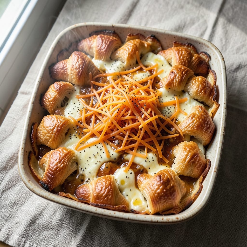 Croissant Breakfast Egg Casserole Recipe: Flaky Layers Hugging Runny Yolk Magic