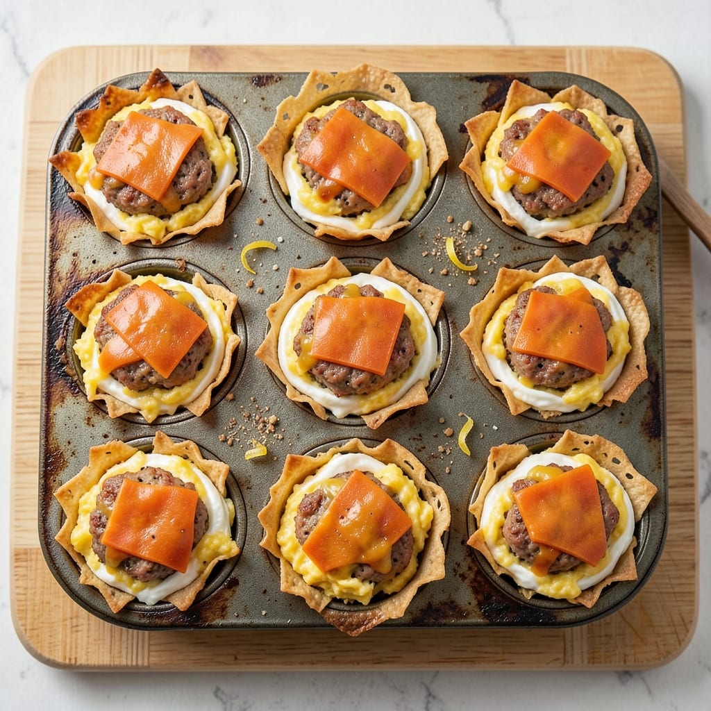 Baked Egg McMuffin Recipe: Golden Wonton Crust with Runny Yolk Surprise