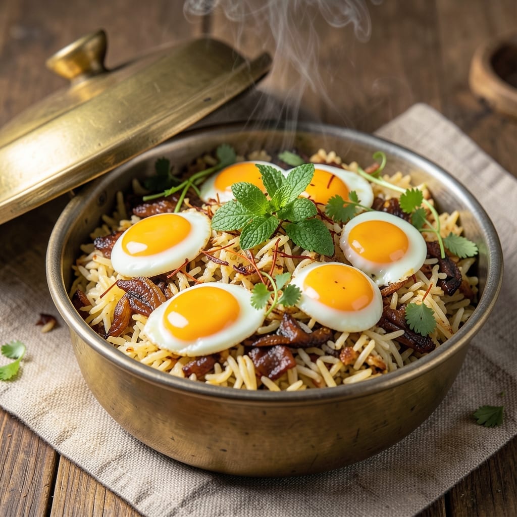Dum Egg Biryani Recipe: Fragrant Basmati and Runny Yolk Luxe