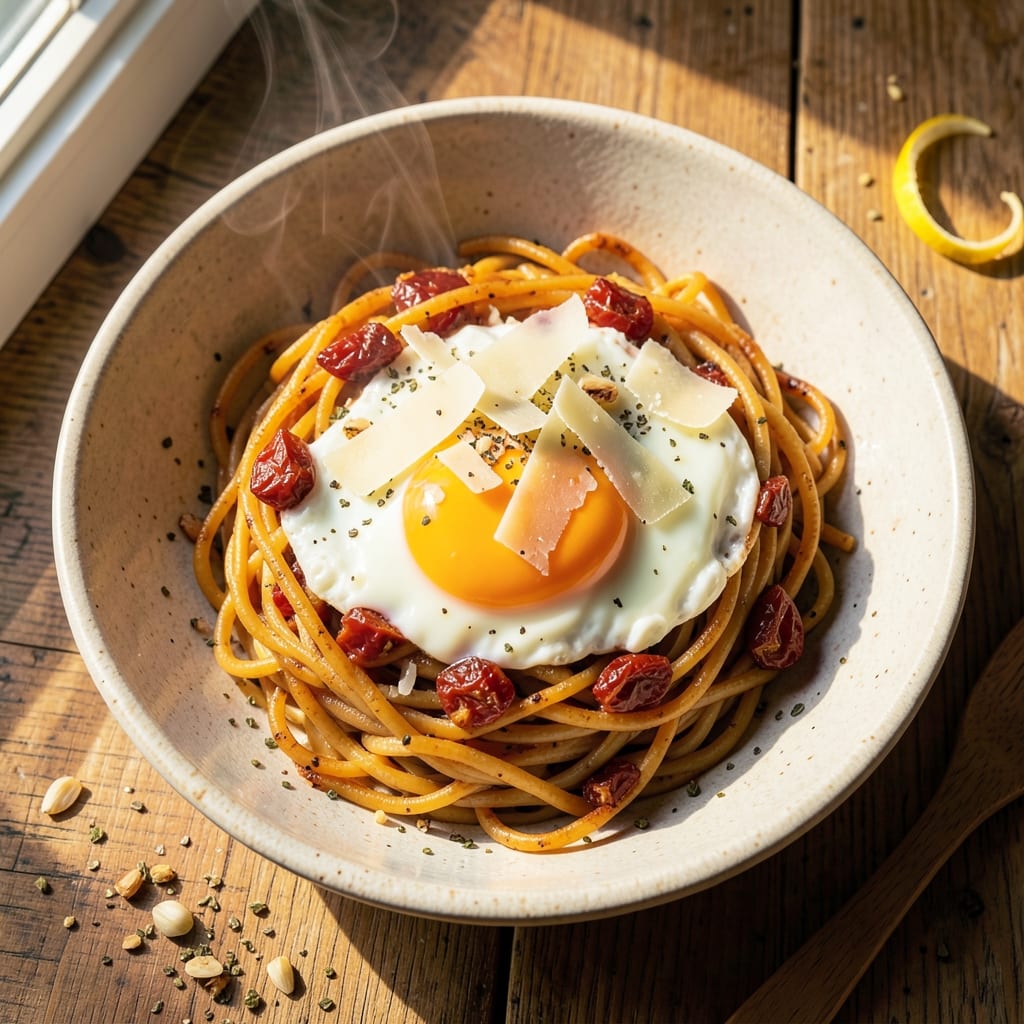 Baked Spaghetti Recipe with Egg and Parmesan Cheese: Crispy Noodle Top, Silky Egg Base