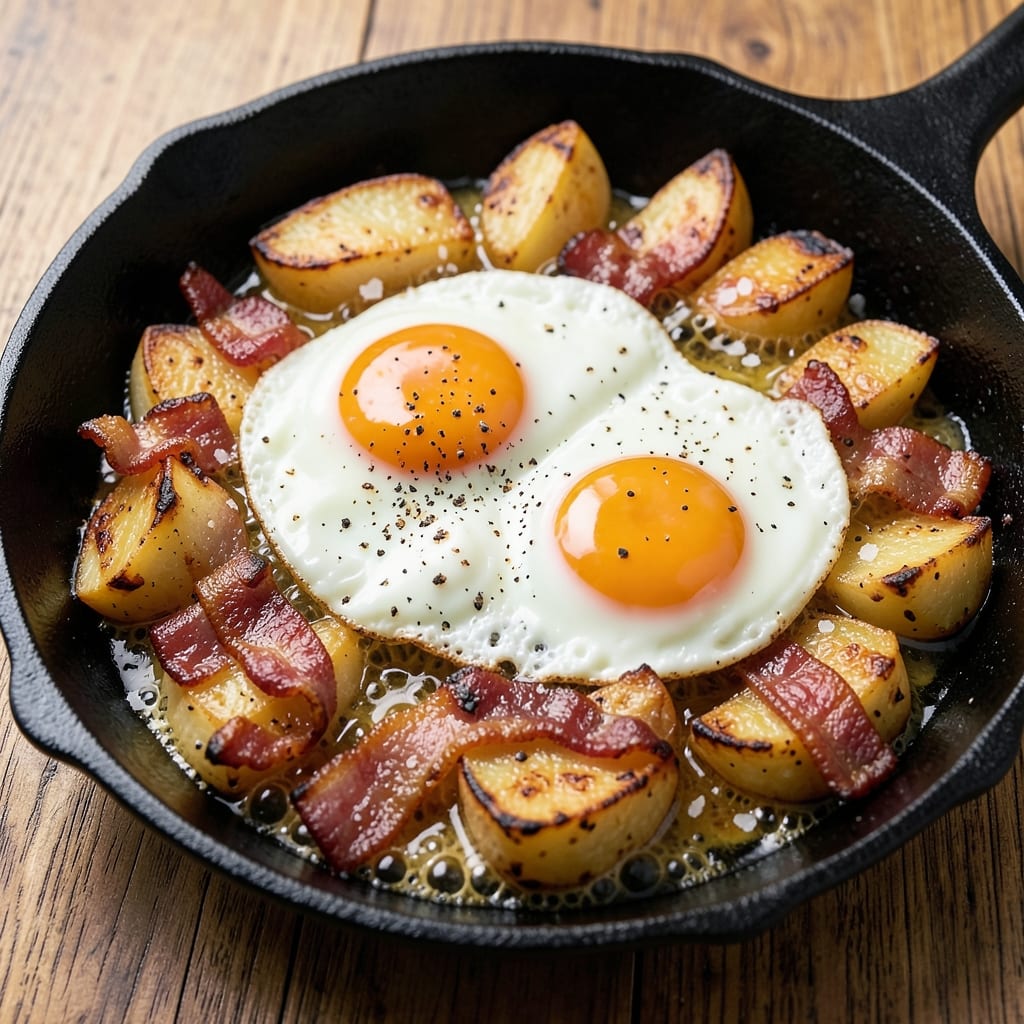 Bacon Egg Potato Skillet Recipe: Crispy Hash Browns and Runny Yolk Harmony