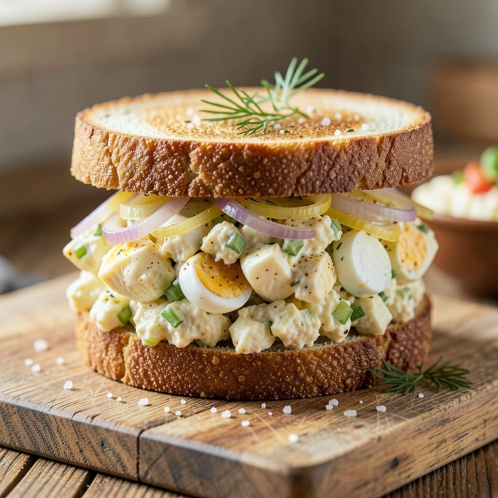 Breakfast Egg Salad Sandwich Recipe: Crunchy Croutons and Creamy Yolk Magic