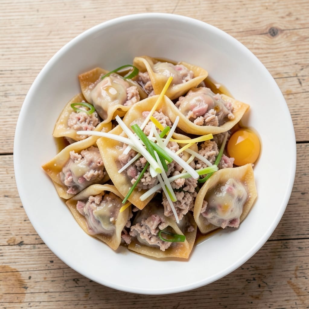 Chicken and Egg Dumplings Recipe: Golden Wonton Wraps with Runny Yolk Surprise