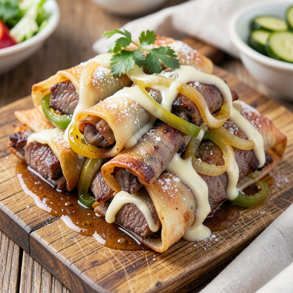 Baked Philly Cheesesteak Egg Rolls Recipe: Crispy Wonton Cups Stuffed With Melted Cheese and Caramelized Steak