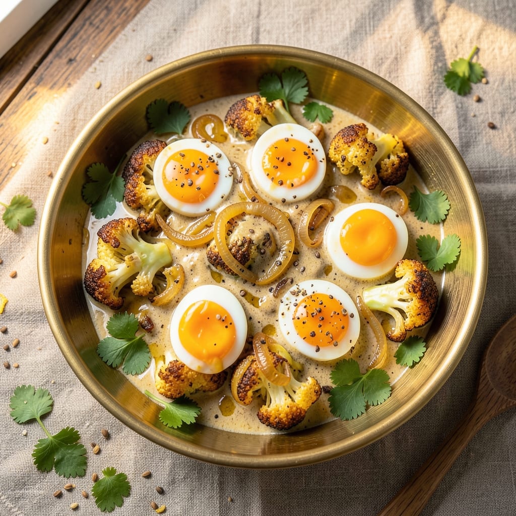 Cauliflower Egg Curry Indian Recipe: Spiced Coconut Cream With Soft Veggies