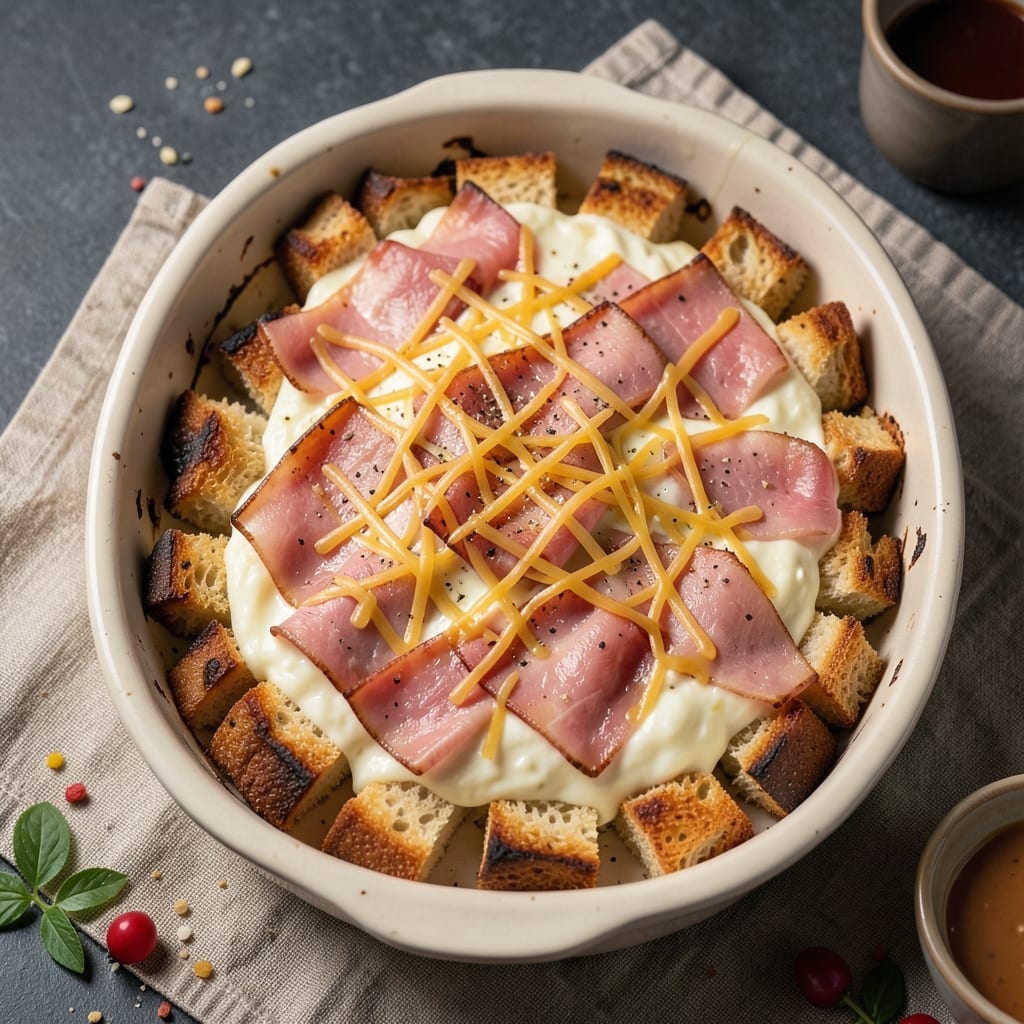 Egg Bake Recipe With Bread and Ham: Hearty Breakfast Casserole With Crispy Top