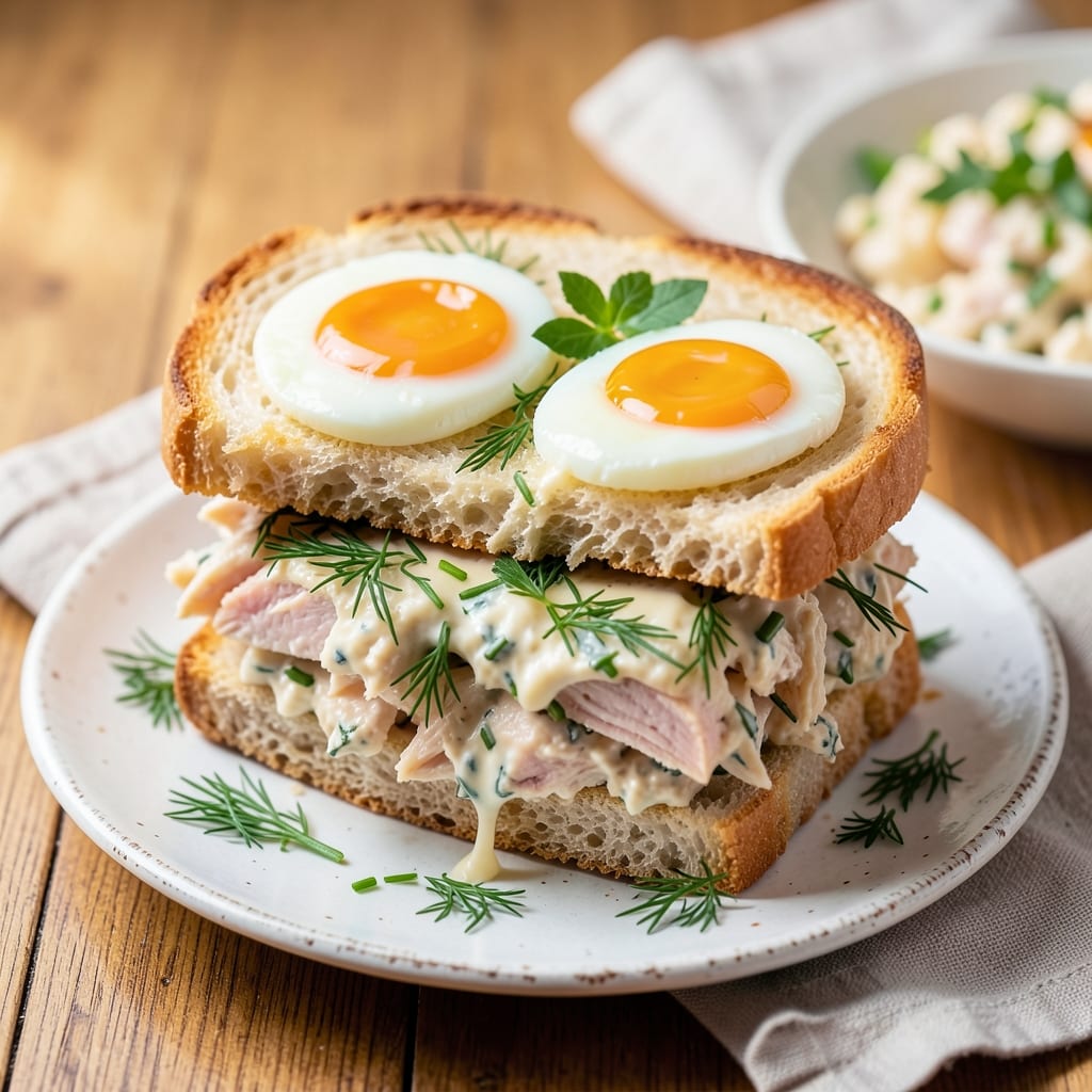Chicken Salad with Egg Sandwich Recipe: Crispy Herb Crust Meets Silky Yolk Magic