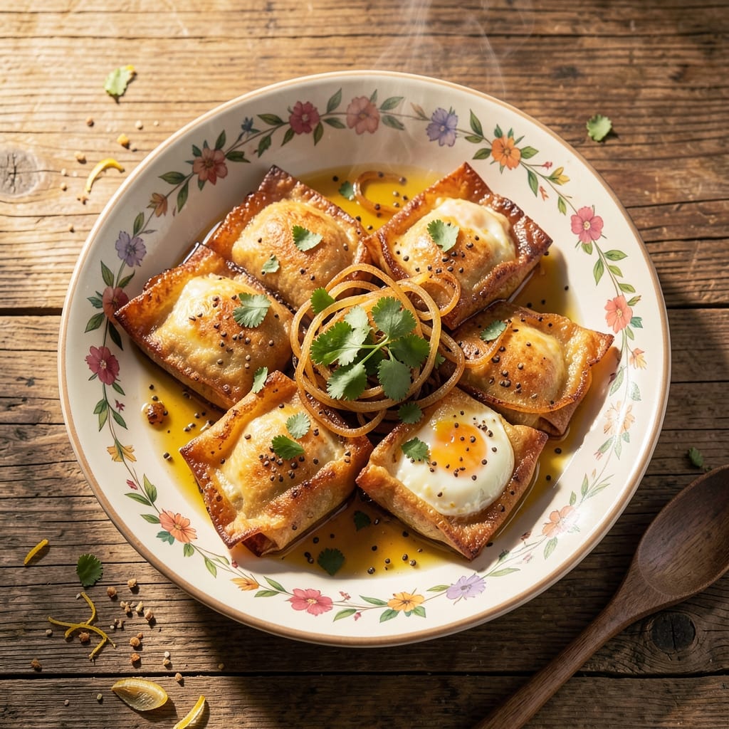 Dry Egg Fry Indian Recipe: Crispy Wonton Cups with Spiced Scrambled Hearts