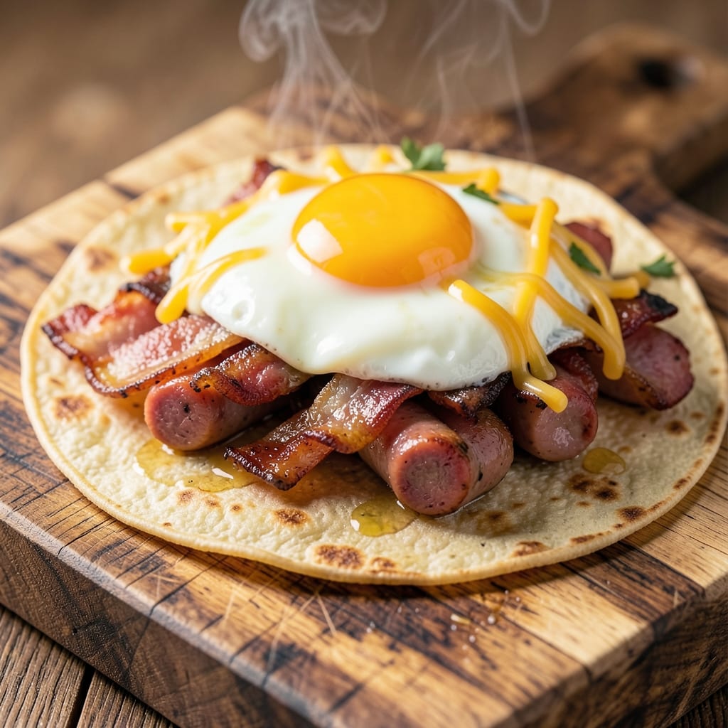 Bacon Sausage and Egg Wraps Recipe: Crispy Tortilla Hugs Savory Breakfast Filling