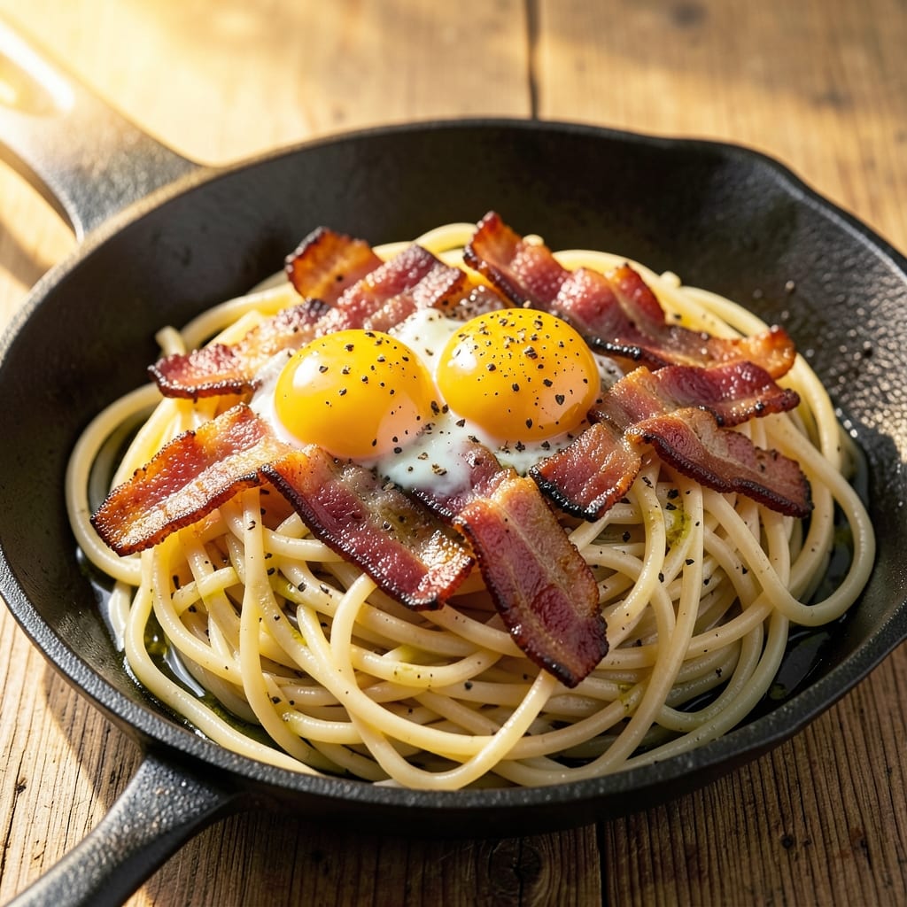 Bacon and Egg Spaghetti Recipe: Crispy Pasta with Runny Yolk Magic